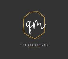 Q M QM Initial letter handwriting and  signature logo. A concept handwriting initial logo with template element. vector