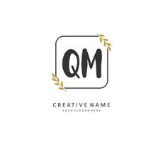 Q M QM Initial letter handwriting and  signature logo. A concept handwriting initial logo with template element. vector