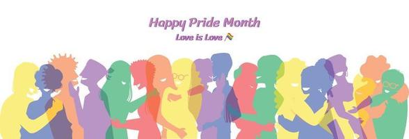 Happy pride month banner.LGBT couples in different poses. vector