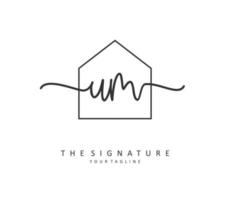 U M UM Initial letter handwriting and  signature logo. A concept handwriting initial logo with template element. vector