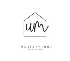 U M UM Initial letter handwriting and  signature logo. A concept handwriting initial logo with template element. vector