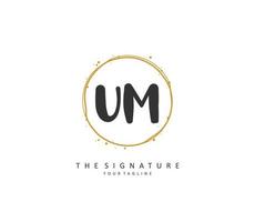 U M UM Initial letter handwriting and  signature logo. A concept handwriting initial logo with template element. vector