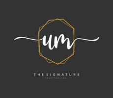 U M UM Initial letter handwriting and  signature logo. A concept handwriting initial logo with template element. vector