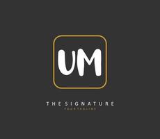 U M UM Initial letter handwriting and  signature logo. A concept handwriting initial logo with template element. vector