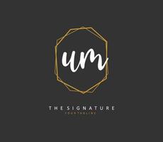 U M UM Initial letter handwriting and  signature logo. A concept handwriting initial logo with template element. vector