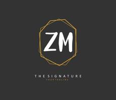 Z M ZM Initial letter handwriting and  signature logo. A concept handwriting initial logo with template element. vector