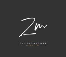 Z M ZM Initial letter handwriting and  signature logo. A concept handwriting initial logo with template element. vector