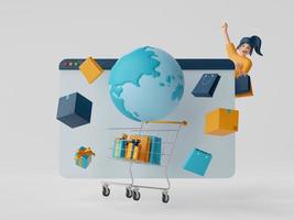 Online shopping concept, Consumer choose and buy items on Ecommerce marketplace on computer screen, 3d illustration photo