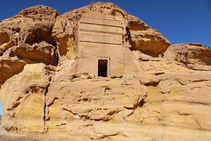 Beautiful daytime view of Al Hegra, Madain Saleh archaeological site in Al Ula, Saudi Arabia. photo