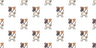 Vector cartoon character calico cat seamless pattern background