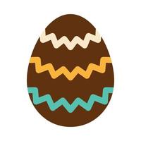 Easter brown egg with wave ornament. Green and yellow zig zags. Egg hunt. Easter tradition. Chocolate egg in flat design. vector