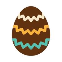 Easter brown egg with wave ornament. Green and yellow zig zags. Egg hunt. Easter tradition. Chocolate egg in flat design. vector