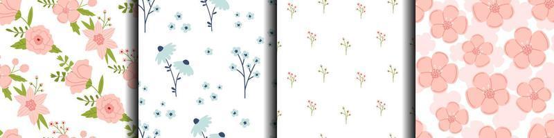 vector conjunto de floral sin costura modelo con flores y hojas. colección de antecedentes en rojo, rosado y azul colores. primavera botánico patrones en plano diseño.