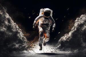 astronaut robot starting to run, mixed media, photo