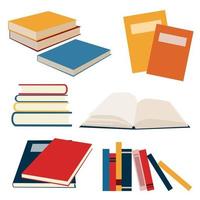 Set of Book Element on Different Angle. Open Book, Stack of Books, Pile of Books vector