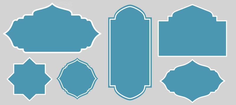Islamic Shapes Collection Best for Label, Frame, and Banner Background. Blue Islamic Frame with White Border