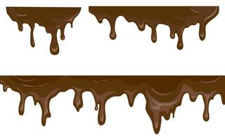 Set of Dripping Chocolate Melted Isolated on White Background vector