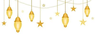 Hanging Islamic Golden Lanterns, Stars for Decoration, Arabic Lamp vector