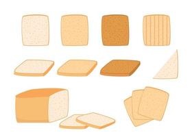 brindis un pan cortar rebanada desde trigo colocar. tostado pedazo panadería alimento. rebanadas de brindis un pan con variar grados de tostado cuadrado pan, blanco un pan. vector ilustración