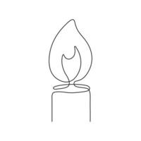 Candle fire continuous single art line drawing. Flame shape, candlelight fire contour icon. Vector hand drawn illustration