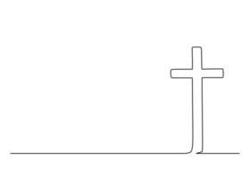 Catholic cross with copy space background, continuous single line drawing. Traditional religion symbol. Church sign cross one line art. Vector illustration