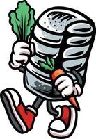 The microphone mascot holds a carrot with the vegan theme. This Design is good for Vegan podcaster vector