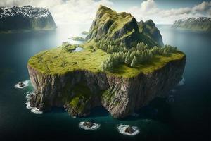 Aerial view of a beautiful island in the ocean, realistic manipulation image AI Generate photo