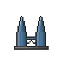 petronas building in pixel art style vector