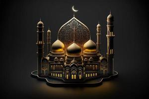 A 3d illustration of a mosque with a crescent moon in the background photo