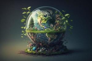 Globe forest concept. 3D manipulation editing AI generate photo