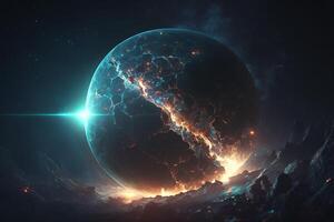 3D image of an abstract planet with a lightning in the center photo