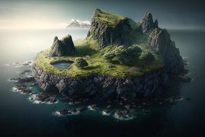 Beautiful island with small lake and ocean manipulation image  AI Generate photo