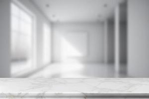 White marble table background, Shelf for living room mockup, White marble tabletop over blur perspective restaurant with bokeh light background, Empty desk, photo