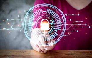 Cybersecurity and privacy concepts to protect data. Lock icon and internet network security technology. Digital security concept. photo
