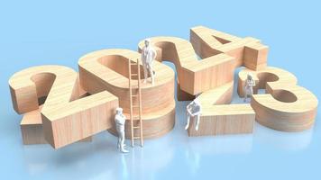 Wood number 2023 and 2024 for Business concept 3d rendering photo