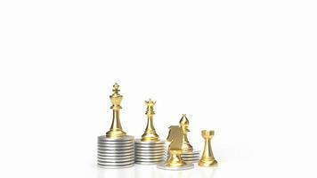 The gold chess and coins on white background for Business concept 3d rendering photo