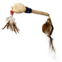 Replica of a North American Indian dance rattle made of gourd with glass beads and feathers photo