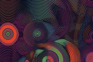 Abstract psychedelic background with circles and lines of various widths in retro optical illusion style photo