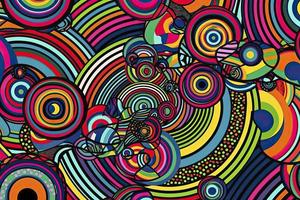 Abstract psychedelic background with circles and lines of various widths in retro optical illusion style photo