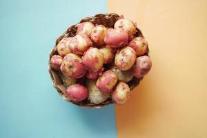 Close up of slice of raw potato in a bowl photo