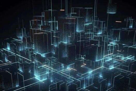 Abstract technology big data background concept. Artificial intelligence tech. Big data and cybersecurity. Transfer and storage of data sets, blockchain, server. Colorful background photo