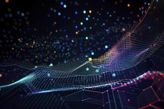 Abstract technology big data background concept. Artificial intelligence tech. Big data and cybersecurity. Transfer and storage of data sets, blockchain, server. Colorful background photo