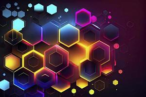 Abstract hexagonal shapes background with neon color elements photo