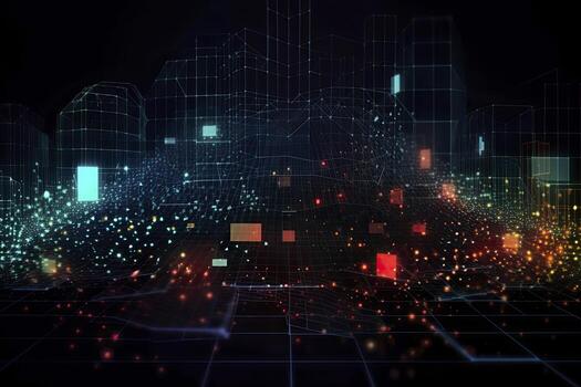 Abstract technology big data background concept. Artificial intelligence tech. Big data and cybersecurity. Transfer and storage of data sets, blockchain, server. Colorful background photo