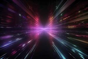 Speed of digital lights, neon glowing rays. Futuristic technology abstract background with lines for network, big data, data center, server, internet photo