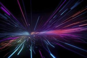 Speed of digital lights, neon glowing rays. Futuristic technology abstract background with lines for network, big data, data center, server, internet photo