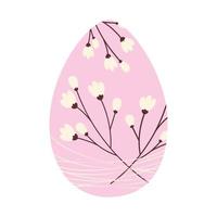 Easter egg with a pattern of cherry branches entangled with thin threads in trendy shades soft pink vector