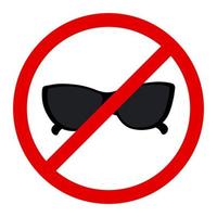 Sunglasses opaque glasses under the sign of the prohibition. Sticker, pointer. Icon. Isolate. EPS vector