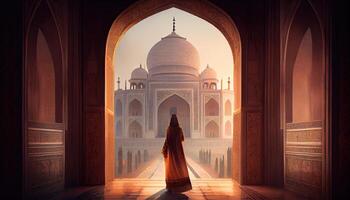 Woman in Taj Mahal travel tourist in india Ramadan the holy time for prayer World Tourism Day 27th September photo