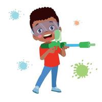 cute boy playing with toy gun vector